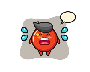 china flag badge cartoon illustration with crying gesture