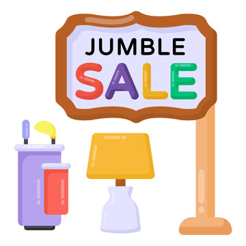 
Jumble sale sign in flat trendy and editable vector  

