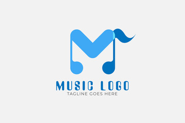 Letter M music Logo,letter M and note music combination, simple and modern style Perfect for music studio, entartaiment, radio and related business logos, logo template