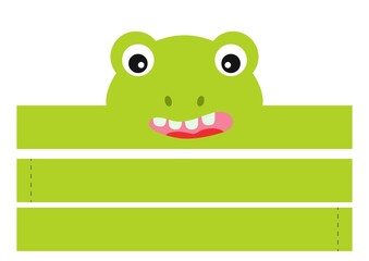 Printable frog paper headband. Party crown die cut template for birthday, christmas, baby shower. Fun accessory for entertainment. Print, cut and glue. Vector stock illustration.