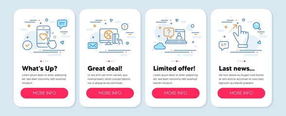 Set of People icons, such as Faq, Online shopping, Heart rating symbols. Touchscreen gesture line icons. Vector