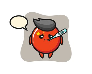 china flag badge mascot character with fever condition