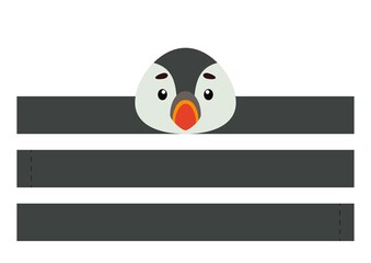 Printable puffin paper crown. Party headband die cut template for birthday, christmas, baby shower. Fun accessory for entertainment. Print, cut and glue. Vector stock illustration.