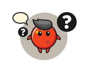 Cartoon Illustration of china flag badge with the question mark