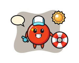 Cartoon mascot of china flag badge as a beach guard