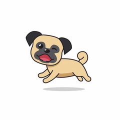 Vector cartoon character happy pug dog running for design.