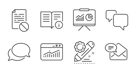 Wrong file, New mail and Presentation icons set. Speech bubble, Technical info and Messenger signs. Vector