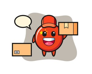 Mascot Illustration of china flag badge as a courier