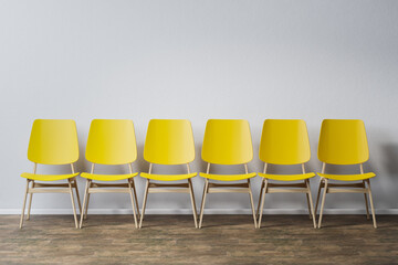 A chair in an empty room . The concept of minimalism.