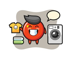 Mascot cartoon of china flag badge with washing machine