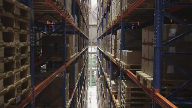 High Rack Storage Aisle Distribution Warehouse Going Down
