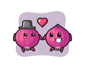 onion cartoon character couple with fall in love gesture