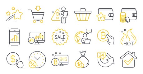 Set of Finance icons, such as Payment method, Bitcoin system, Buy currency symbols. Vector