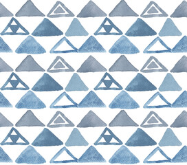 Seamless geometric pattern with triangles, gray, navy blue and indigo colored pattern, tile of modern graphic artistic ornament.