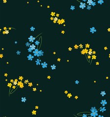 Vector Beautiful Seamless Pattern With Yellow And Blue Flowers