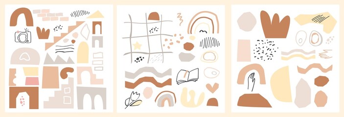 Colored constructor set of hand drawn abstract shapes, lines and doodle objects isolated. Geometric Vector illustration