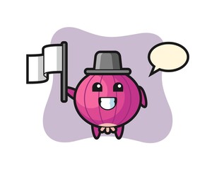 Cartoon character of onion holding a flag