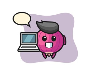 Mascot Illustration of onion with a laptop