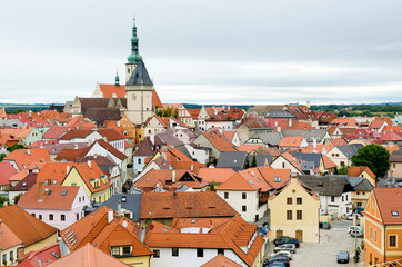 Obraz premium Tabor historical town center, view from Kotnov castle, Tabor, Czech Republic