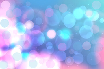 Abstract gradient of light blue turquoise pastel pink background texture with glowing circular bokeh lights. Beautiful colorful spring or summer backdrop.