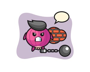 Character mascot of onion as a prisoner
