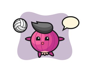 Character cartoon of onion is playing volleyball