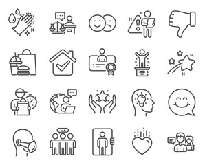People icons set. Included icon as Elevator, People talking, Ranking signs. Vector