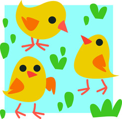 three chicken against the background of the clearing. Vector illustration. White background
