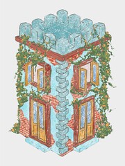 aesthetic rustic castle hand drawn illustration