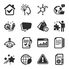Fototapeta premium Set of Education icons, such as Documentation, Court judge, Chemical formula symbols. Vector