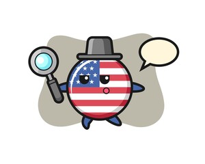 Obraz premium united states flag badge cartoon character searching with a magnifying glass