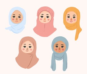 cartoon hijab girl avatar character illustration