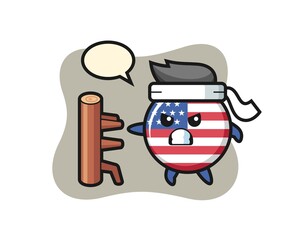 united states flag badge cartoon illustration as a karate fighter