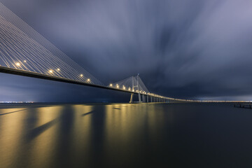 In the dark hour. Vasco da Gama Bridge, Lisbon, Portugal