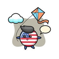 united states flag badge mascot illustration is playing kite