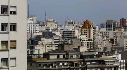 Fototapeta na wymiar Panoramic view of residential and commercial buildings in the dense city of Sao Paulo, SP state, Brazil.