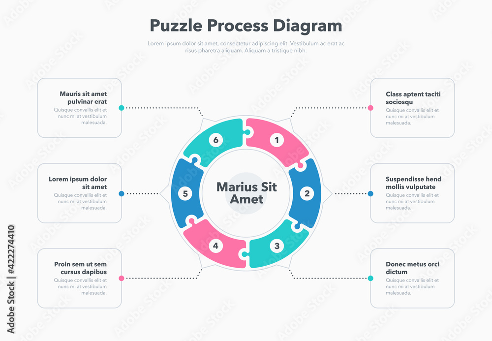 Leinwandbilder simple concept for puzzle process diagram with six steps and place for your description. flat infogr