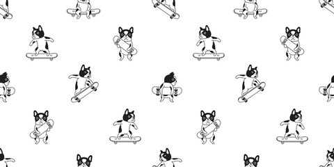 dog seamless pattern french bulldog skateboard vector surf skate cartoon scarf isolated tile wallpaper repeat background illustration gift wrap paper design