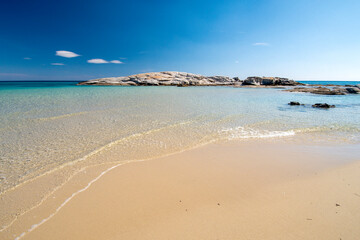 crystal clear water and white sand in Scoglio di Peppino beach, Costa rei, Sardinia