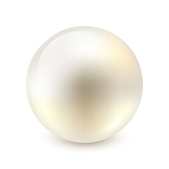 Realistic vector white ball isolated on white background. Single shiny natural sea pearl with light effects. One  big beautiful yellow glossy pearl. Vector illustration EPS10