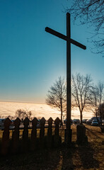 Beautiful autumn or indian summer view with a summit cross at the famous Grandsberg, Bavaria,...