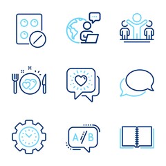 Business icons set. Included icon as Messenger, Time management, Ab testing signs. Vector