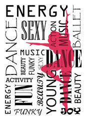 Dancing Girl Silhouettes. Poster For Dance Studio Or Ballet Studio. Lettering About Ballet And Dance. 