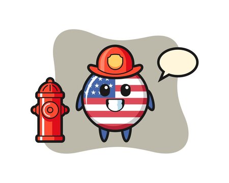 Mascot character of united states flag badge as a firefighter