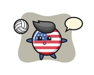 Character cartoon of united states flag badge is playing volleyball