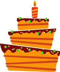 Cake on a white background. With one candle. Vector illustration. In the style of flat.