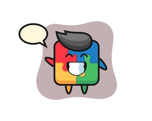 puzzle cartoon character doing wave hand gesture