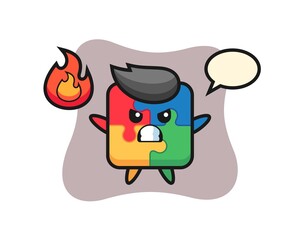 puzzle character cartoon with angry gesture