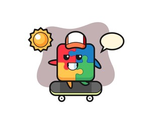 puzzle character illustration ride a skateboard
