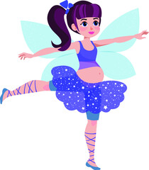 A pregnant fairy girl in a ballerina attire with wings. Vector illustration on white background. Cartoon style.